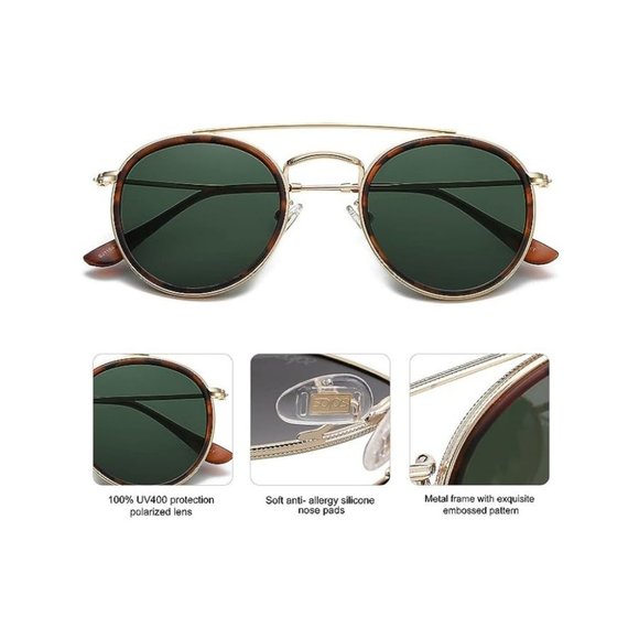 Unisex Brown Retro Round Polarized Trendy Sunglasses - Picture 4 of 5